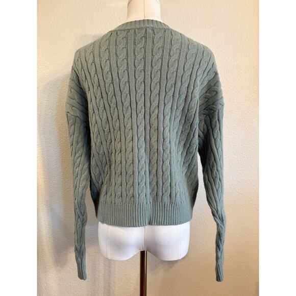 VIGOSS Sage Green Crewneck Cable Knit Sweater Cottagecore Fall | LARGE - Picture 2 of 7